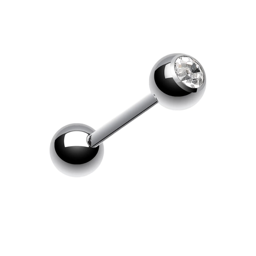 Stainless steal clear CZ tongue ring